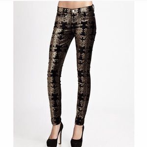 7 For All Mankind Brocade Foil Skinny Velvet Pants